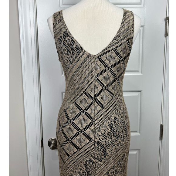 BEAUTIFUL Vintage Harlow 10 Knit Crochet Fringed Lace Stretchy Tank Maxi Dress - Picture 5 of 11